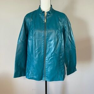 CJ Banks teal jacket in pleather type material in a size 1X